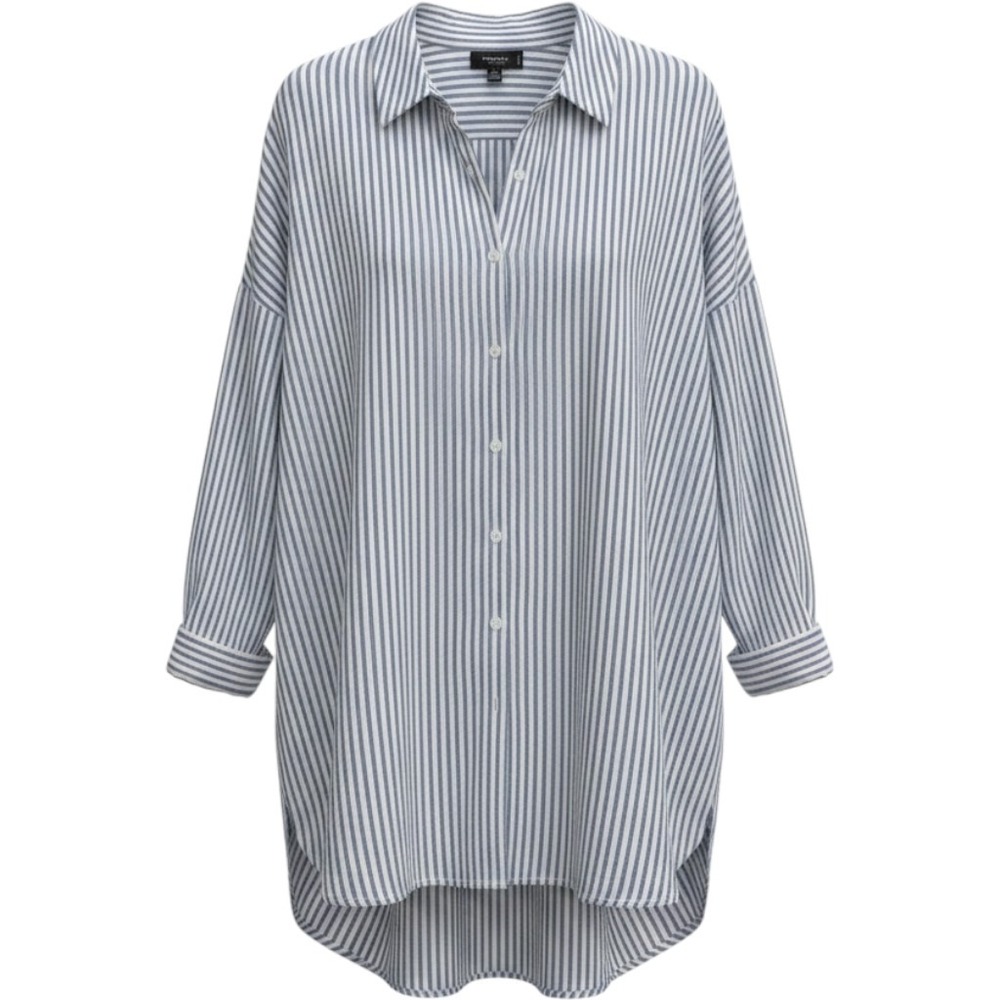 Premise Studio Woman 3X Blue White Striped Tunic Shirt Long Sleeve Viscose Top